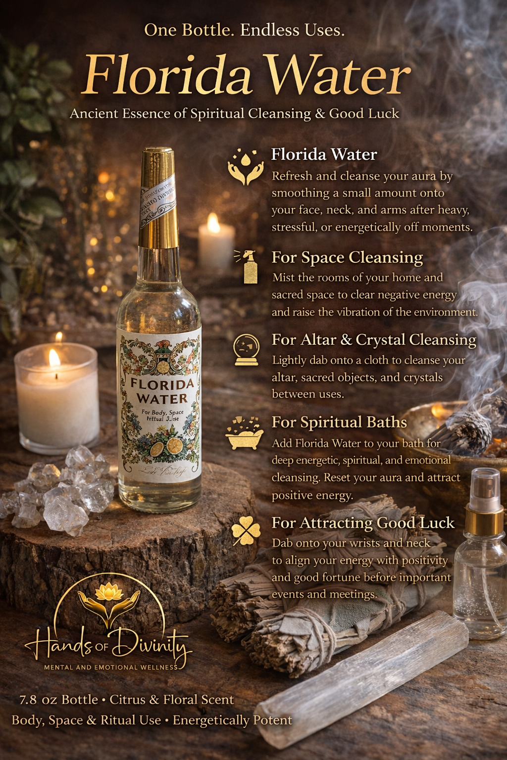 Florida Water | Spiritual Cleansing, Energy Purification & Good Luck | 7.8 oz