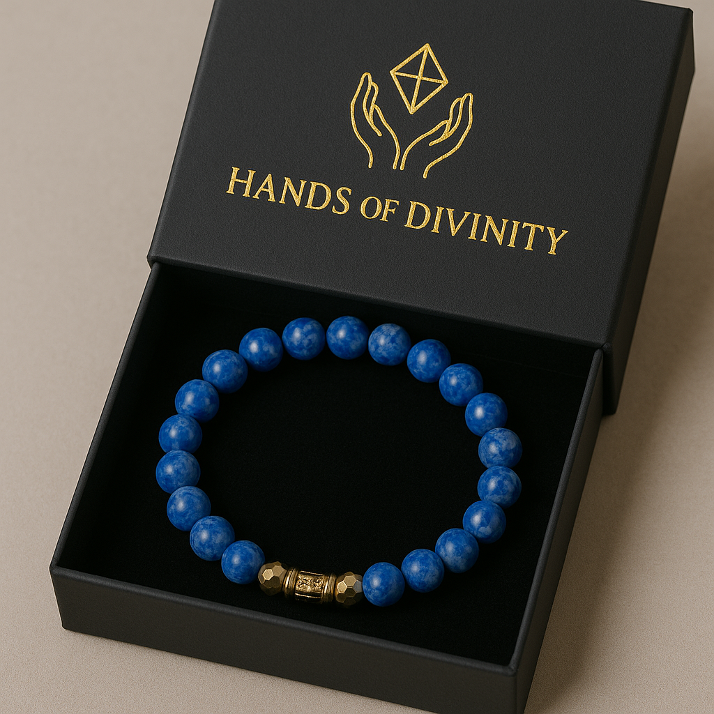 Blue Agate bracelet w Gold colored accents