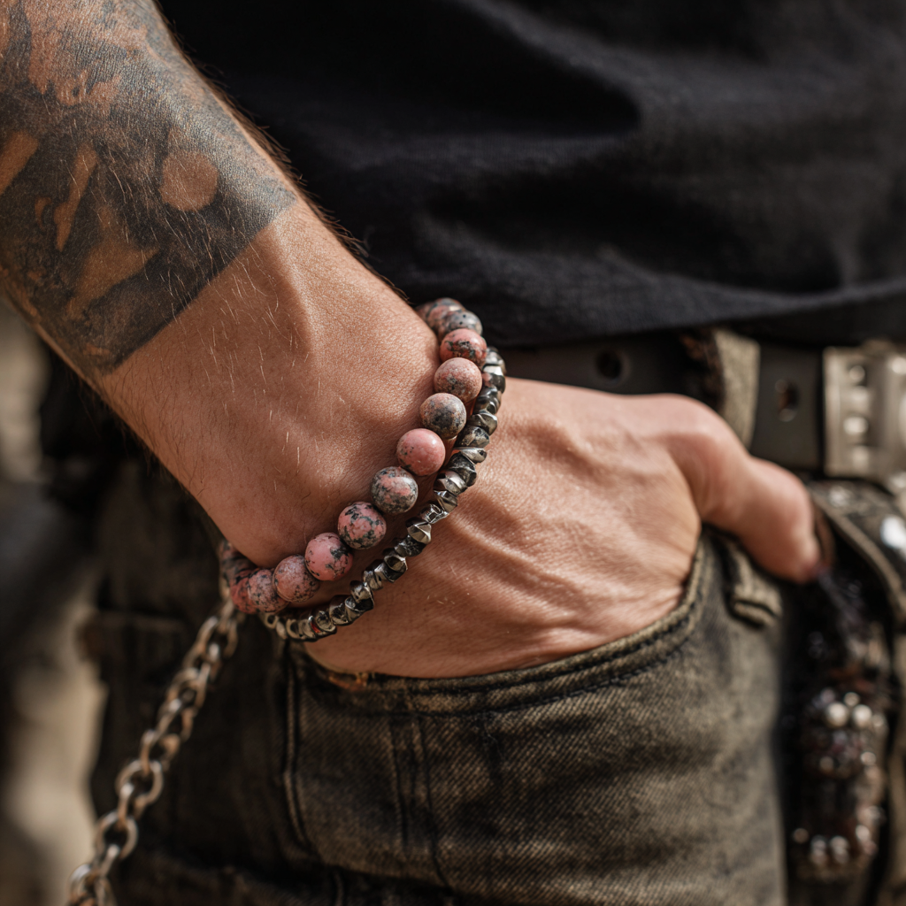 The Dark Matter | Rhodonite Bracelet | Emotional Power & Masculine Strength