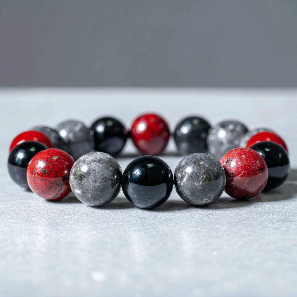 Boss Style Bracelet | Onyx, Hematite & Red Glass | Protection & Grounded Power