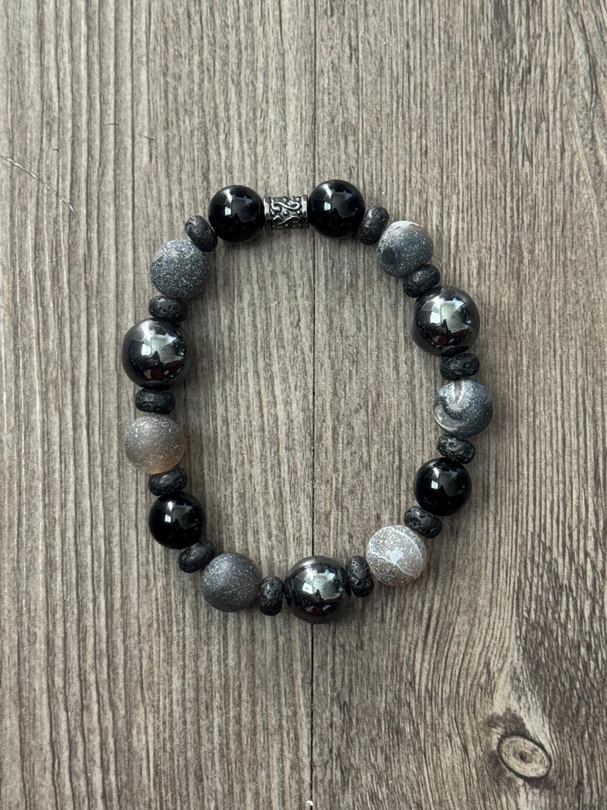 Grounded Warrior Bracelet – Hematite, Onyx, Agate & Lava Stone