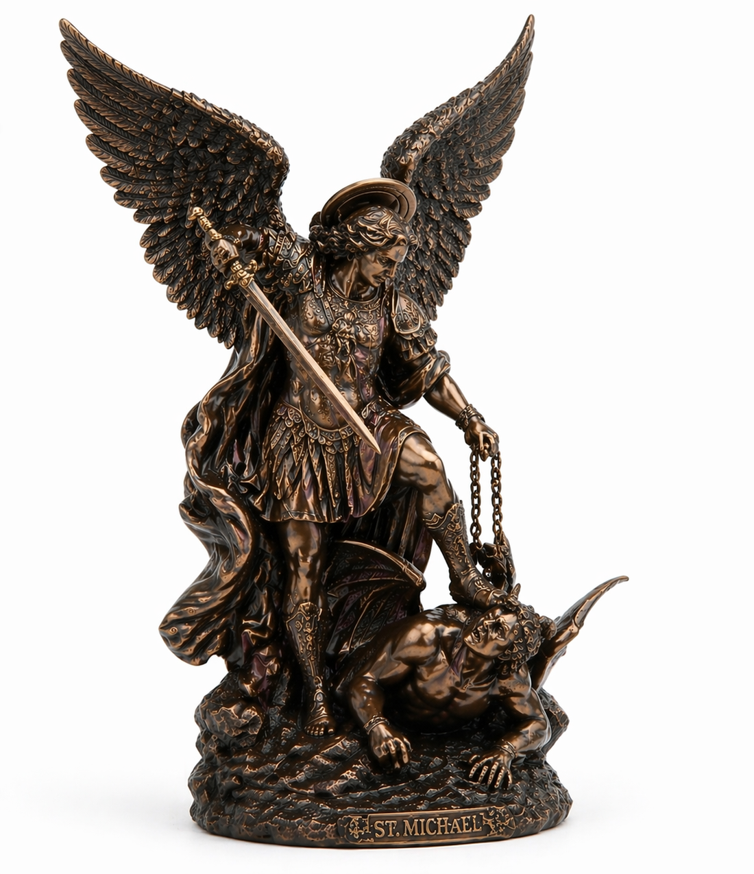 Saint Michael Defeating Lucifer Statue | Premium Cold Cast Bronze | 14.5" Collectible