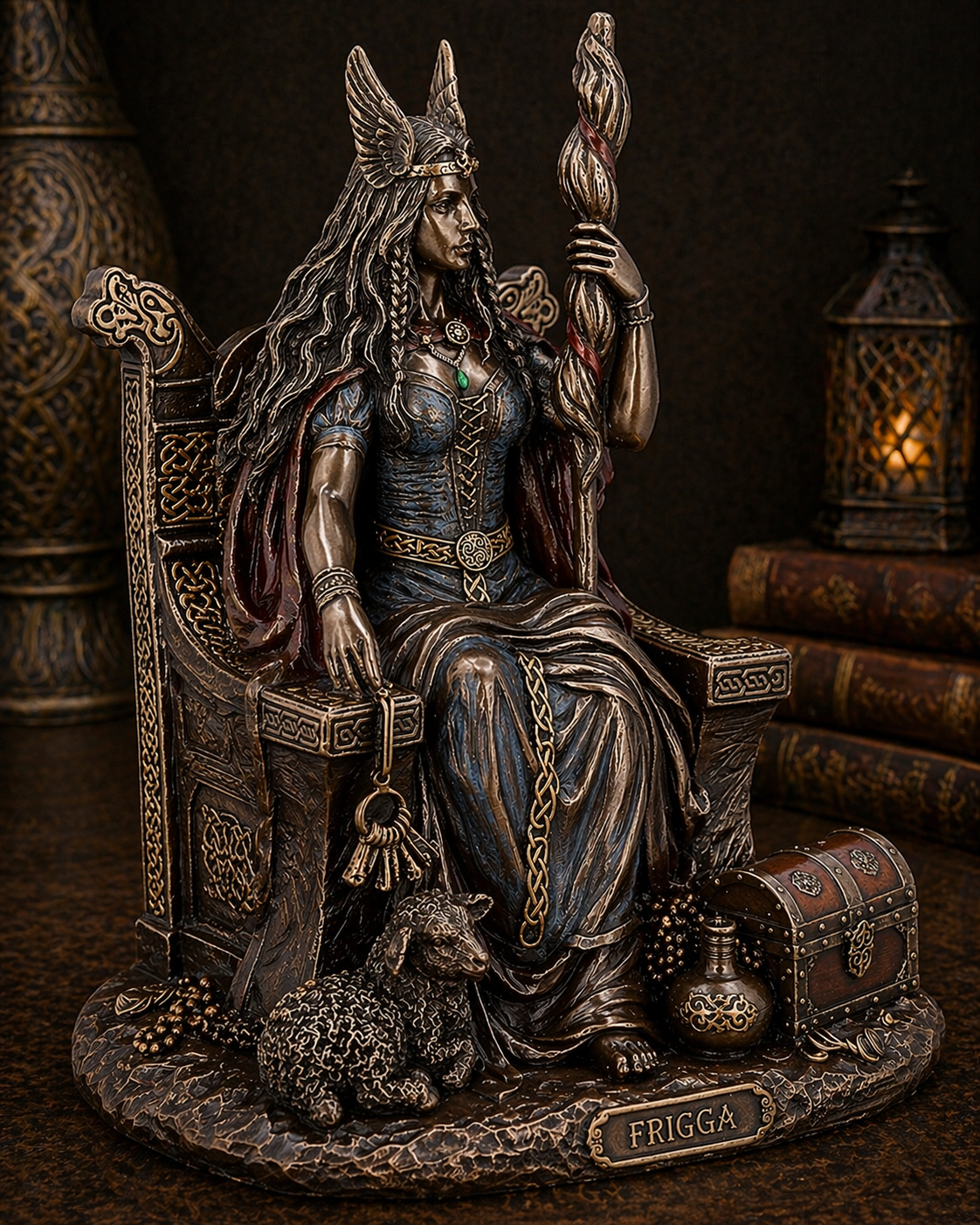Goddess Frigga Statue | Norse Goddess of Love, Marriage & Divine Destiny | Antique Bronze | 7.25"