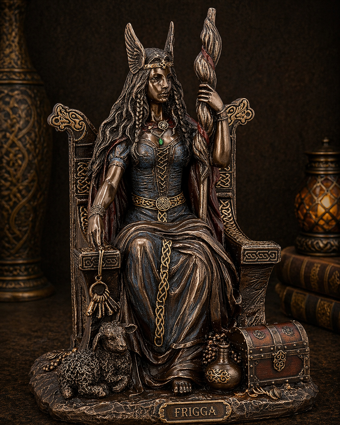 Goddess Frigga Statue | Norse Goddess of Love, Marriage & Divine Destiny | Antique Bronze | 7.25"