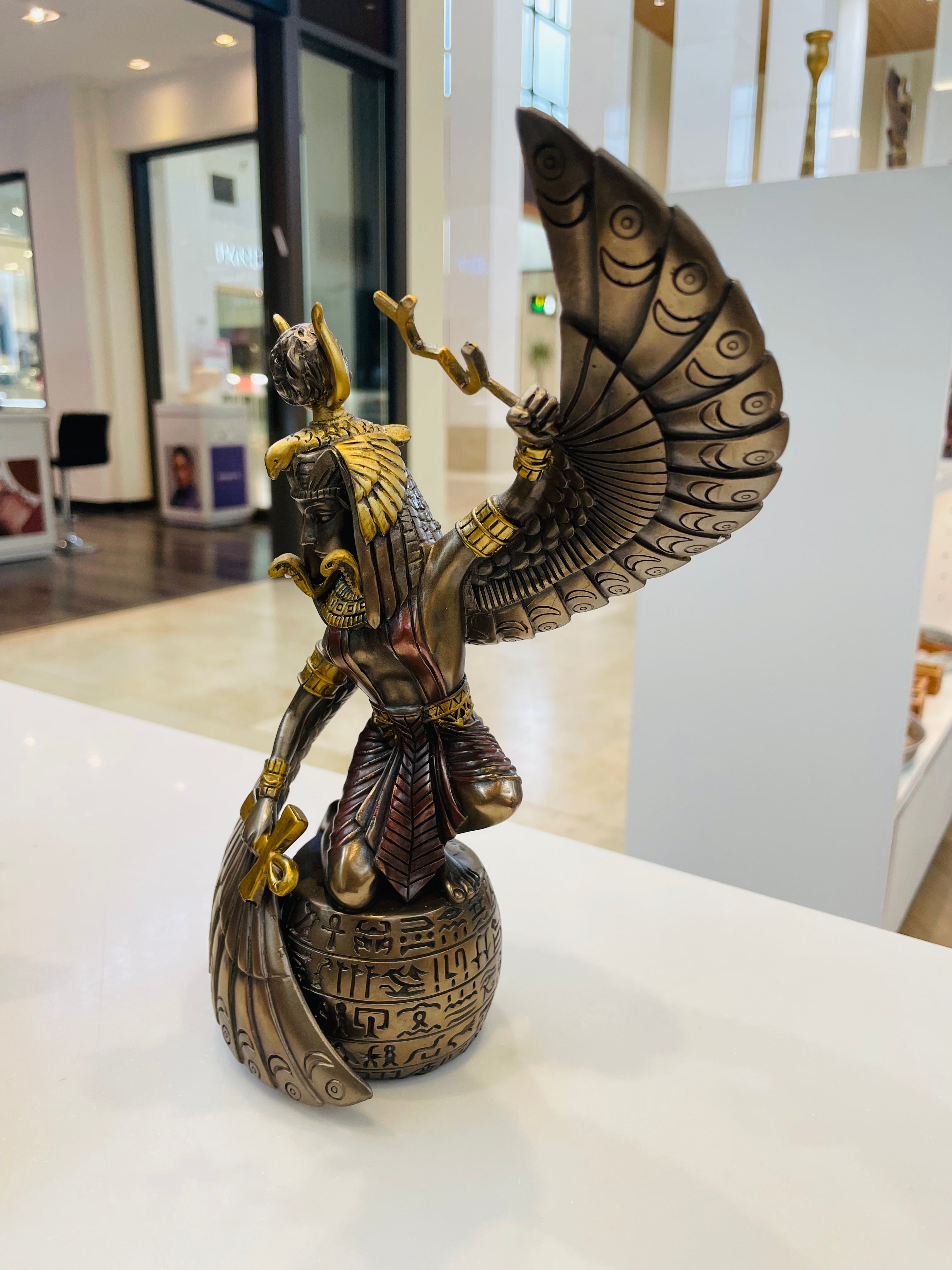 Egyptian Goddess of Motherhood and Magic Mother Isis Ra Holding Ankh with Open Wings Decorative Statue 9" H Gods and Goddesses of Egypt Figurine