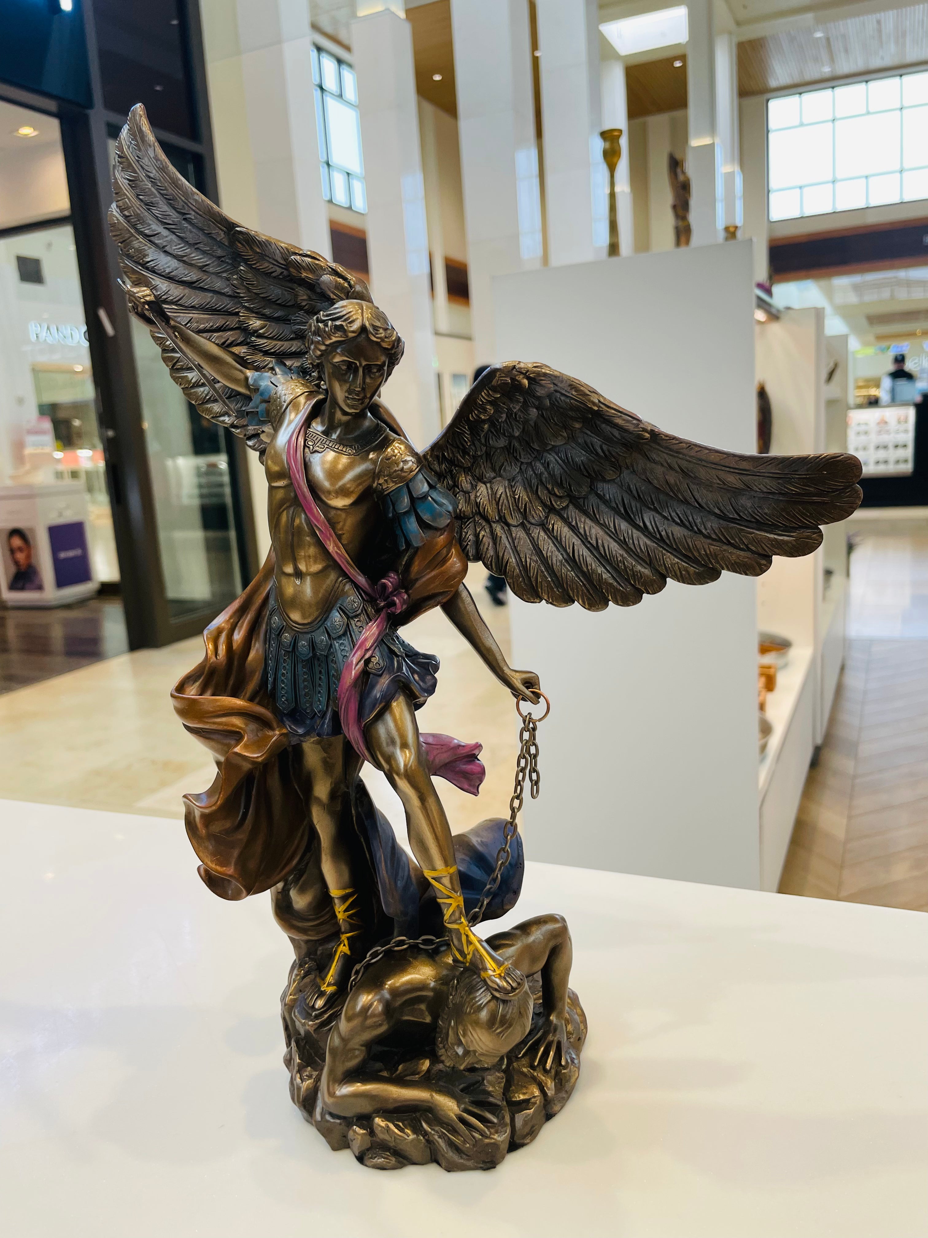 Top Collection Archangel St. Michael Statue - Michael Archangel of Heaven Defeating Lucifer in Premium Cold-Cast Bronze - 14.5-Inch Collectible Angel Figurine