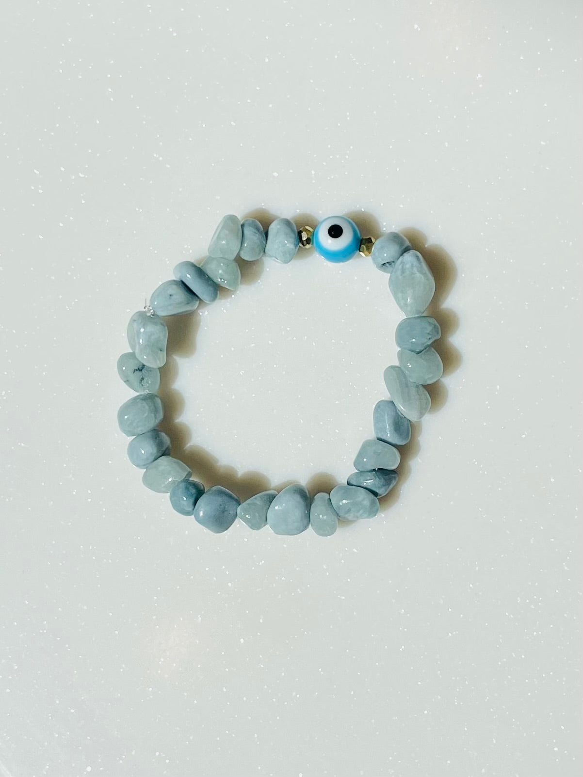 Pretty Blue Chalcedony w/Evil eye Custom Bracelet