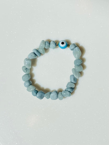 Pretty Blue Chalcedony w/Evil eye Custom Bracelet
