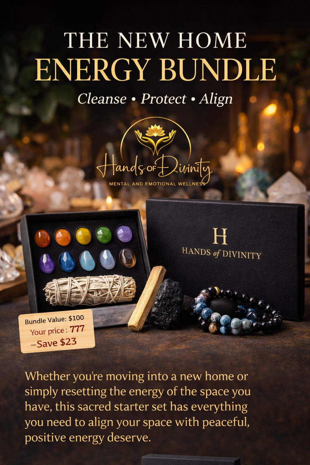New Home Energy Bundle | Cleanse, Protect &amp; Align Your Space | Sage, Palo Santo, Tourmaline &amp; Crystals