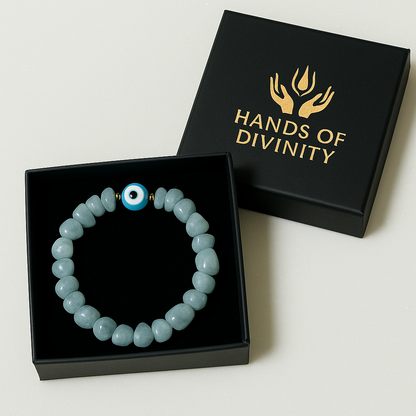 Pretty Blue Chalcedony w/Evil eye Custom Bracelet