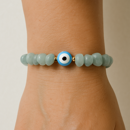 Pretty Blue Chalcedony w/Evil eye Custom Bracelet