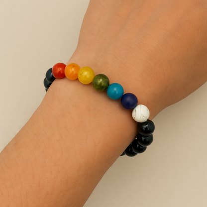 Elite Black Agate 7 Chakra Bracelet w Black Ice