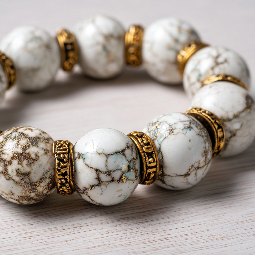 White Turquoise &amp; Gold Bracelet | Elegance, Calm &amp; Positive Energy