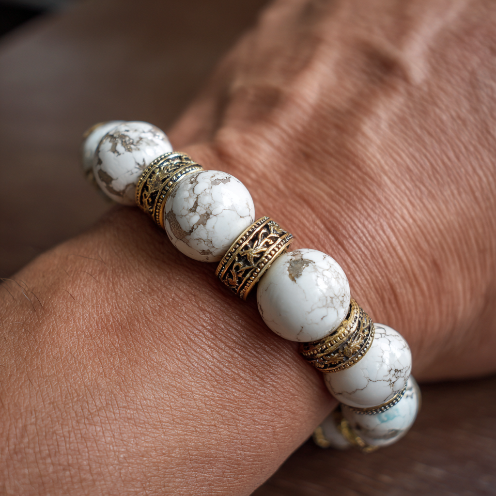 White Turquoise &amp; Gold Bracelet | Elegance, Calm &amp; Positive Energy