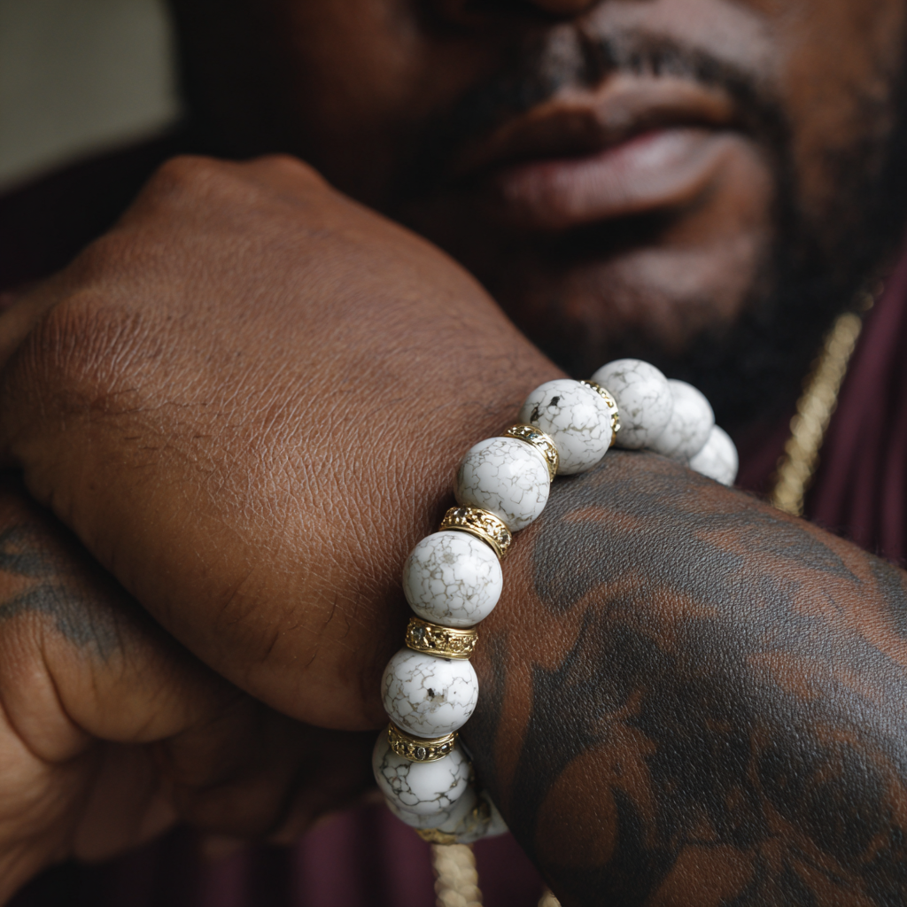 White Turquoise &amp; Gold Bracelet | Elegance, Calm &amp; Positive Energy