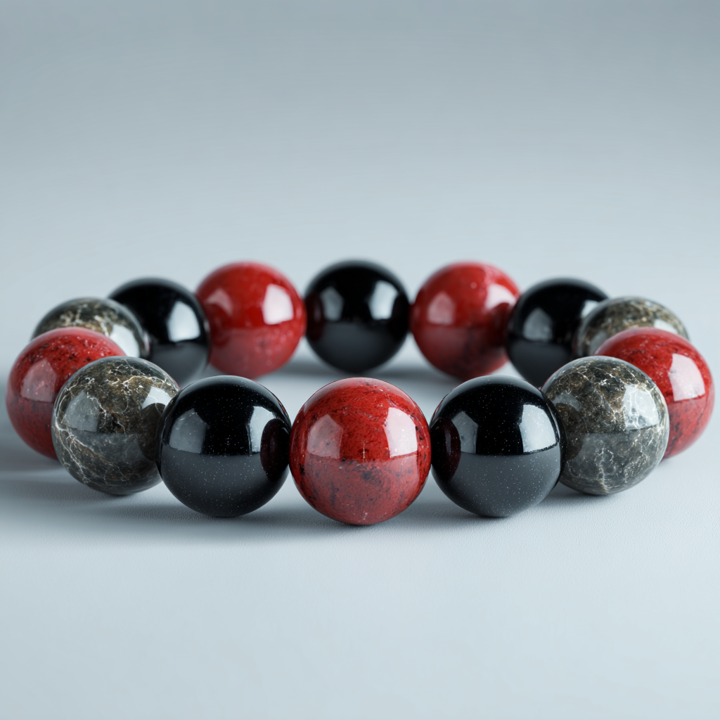 Boss Style Bracelet | Onyx, Hematite &amp; Red Glass | Protection &amp; Grounded Power