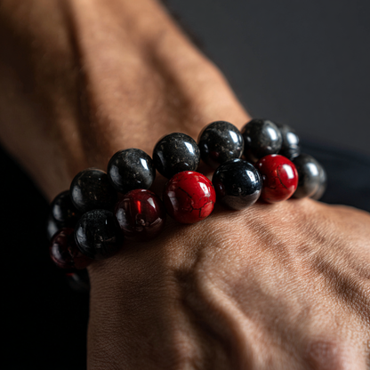 Boss Style Bracelet | Onyx, Hematite &amp; Red Glass | Protection &amp; Grounded Power