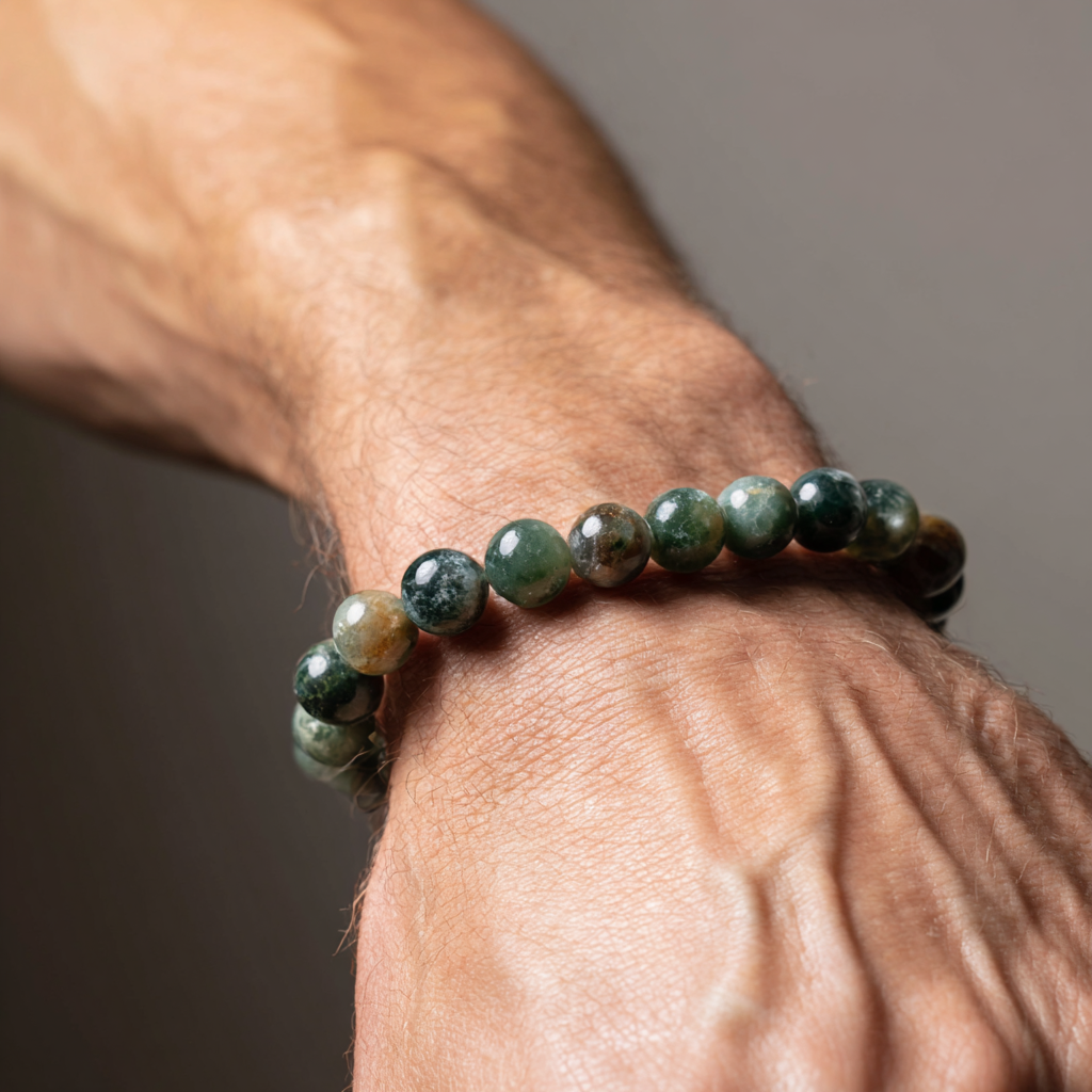 Moss Agate Bracelet | Stone of Growth | Heart Chakra Healing, Abundance &amp; New Beginnings