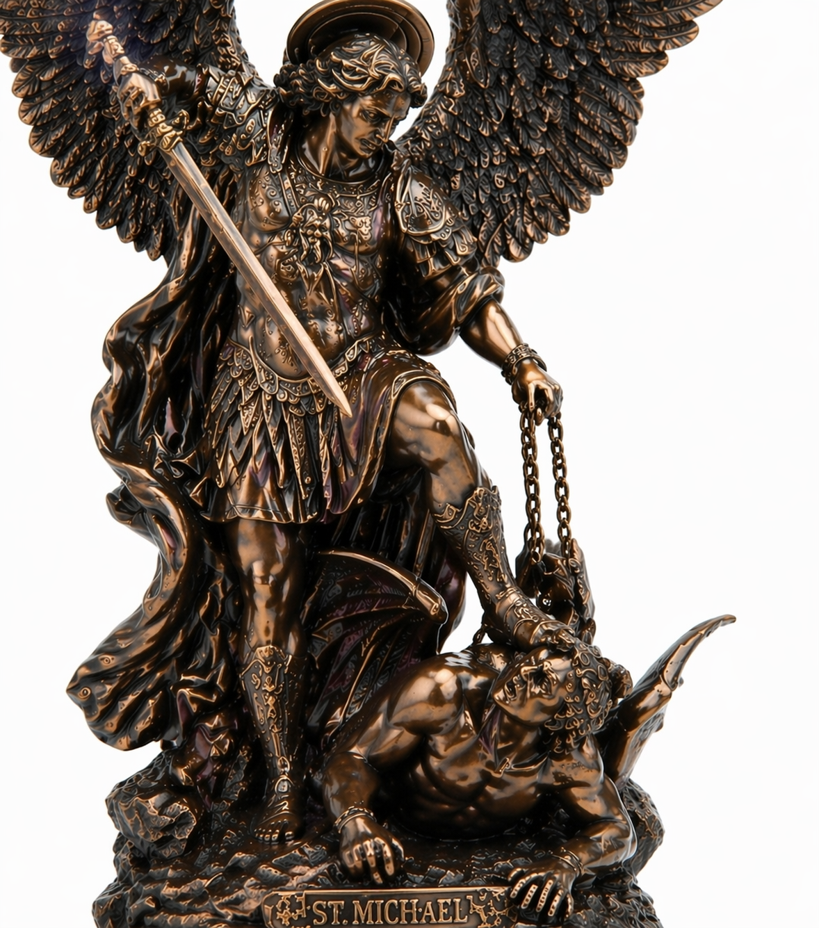 Saint Michael Defeating Lucifer Statue | Premium Cold Cast Bronze | 14.5" Collectible