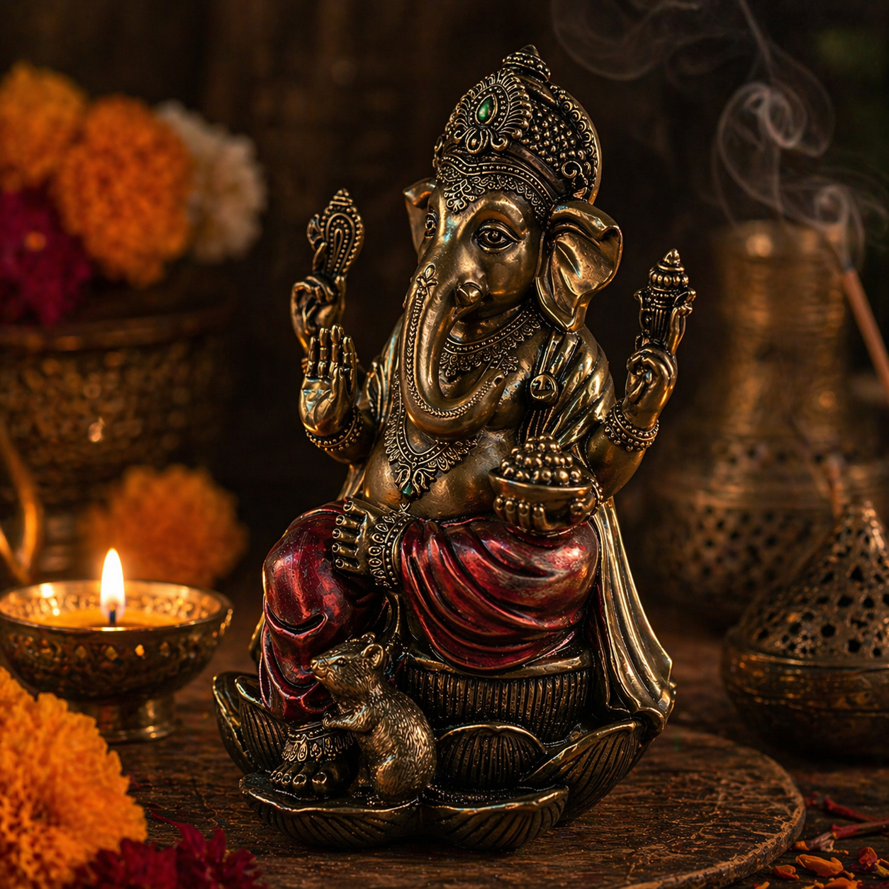 Ganesha Lotus Statue | Remover of Obstacles &amp; Lord of Success | Premium Cold Cast Resin | 7.25"