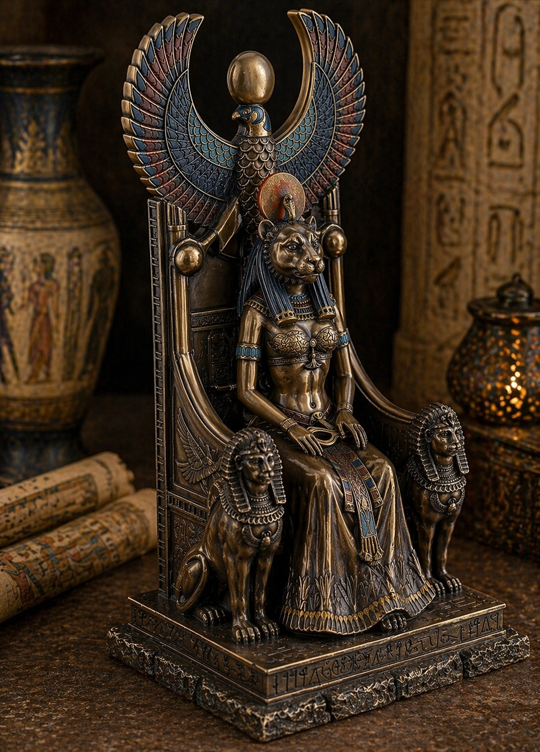 Sekhmet Goddess Statue | Egyptian Goddess of Healing &amp; Power | Antique Bronze | 11"