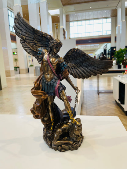 Top Collection Archangel St. Michael Statue - Michael Archangel of Heaven Defeating Lucifer in Premium Cold-Cast Bronze - 14.5-Inch Collectible Angel Figurine