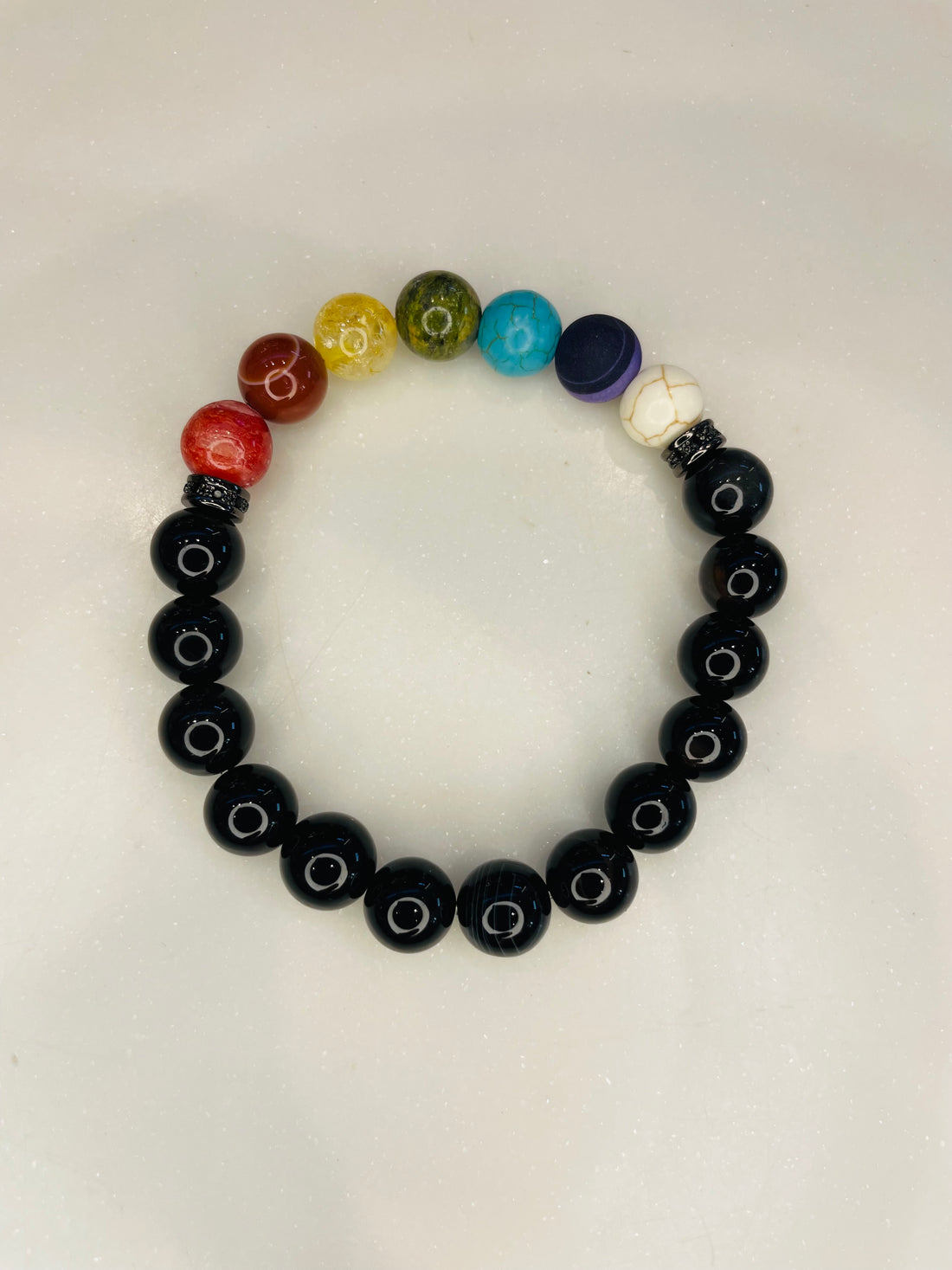 Elite Black Agate 7 Chakra Bracelet w Black Ice